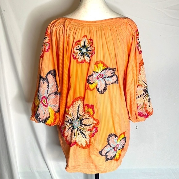 Anthropologie Maeve embroidered peasant blouse in coral - Picture 6 of 7